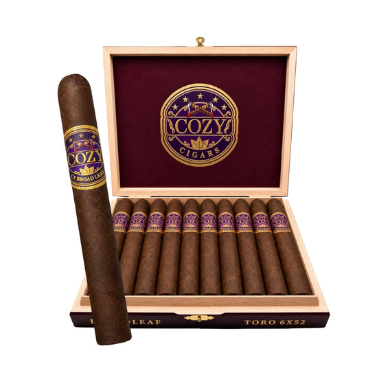 Cozy cigars with a box of cigars on a white background