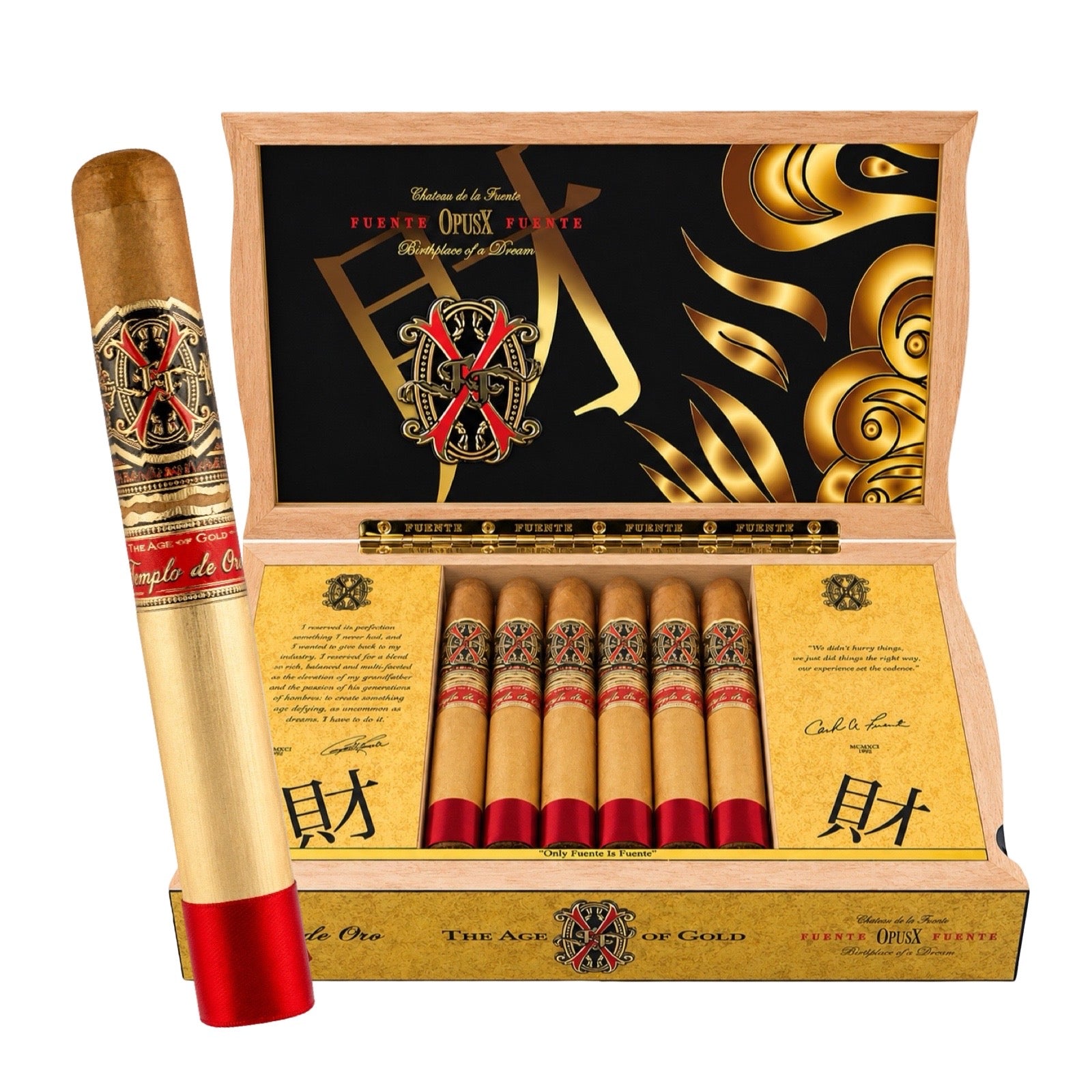 Pacino Opus X cigars with a wooden box on a white background