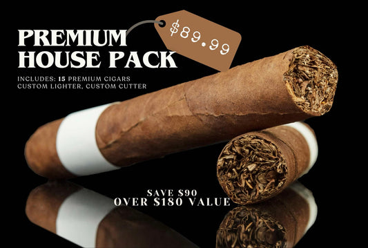 Premium House Pack : 15 Premium Cigars + Custom Lighter + Custom Cutter  for $89.99 (you save $90) - handrolledcigars